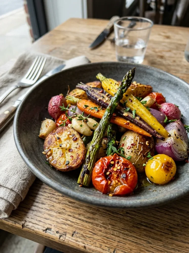 Spicy Garlic Roasted Spring Vegetable Medley