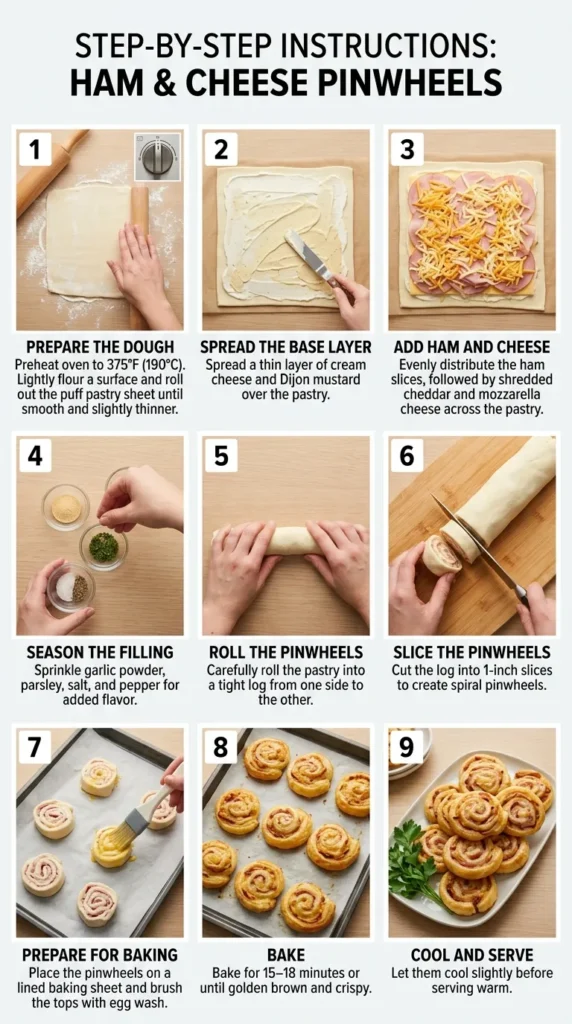Step By Step Instructions Easter Ham And Cheese Pinwheels