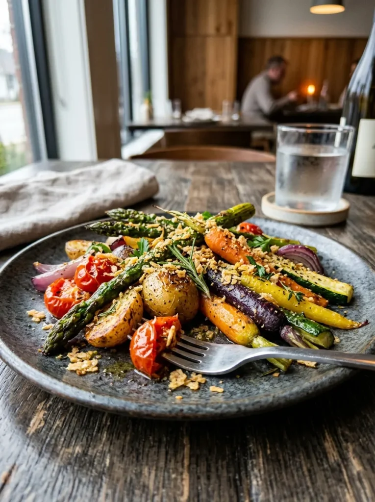Vegan Parmesan Roasted Spring Vegetable Medley