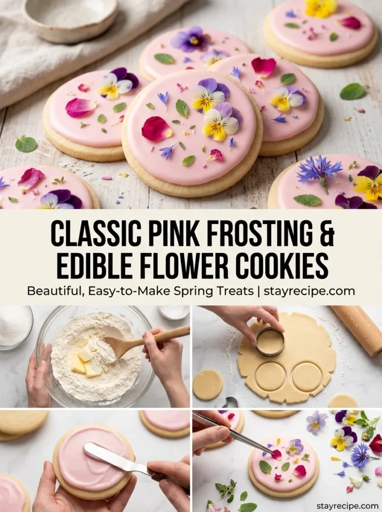 3  Classic Pink Frosting Edible Flowers Cookies