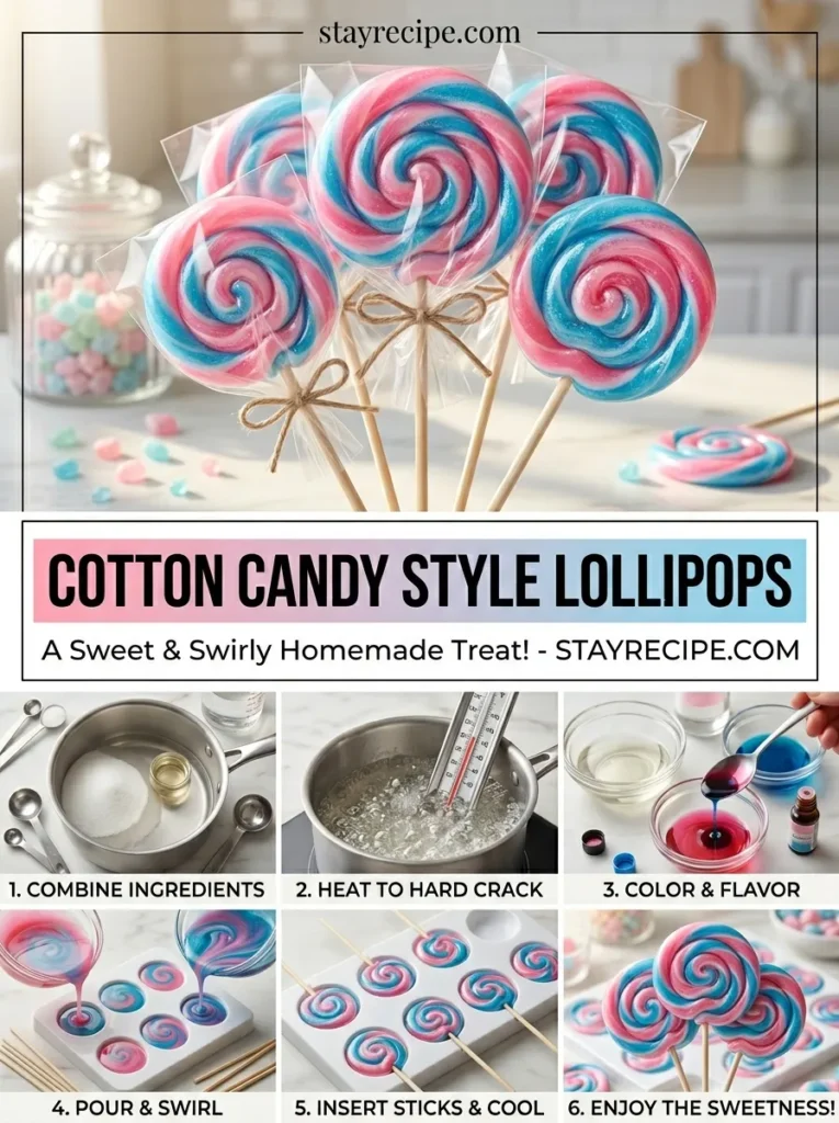 4  Cotton Candy Style Lollipops