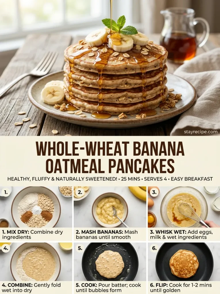 4 Whole Wheat Banana Oatmeal Pancakes