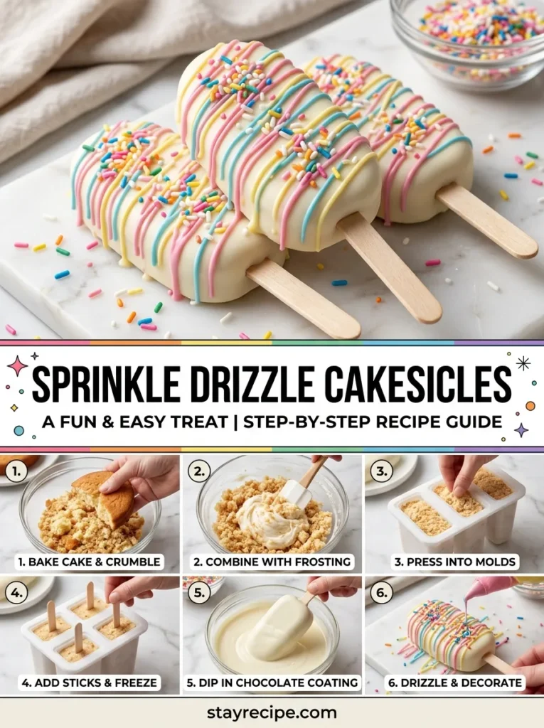 6  Sprinkle Drizzle Cakesicles