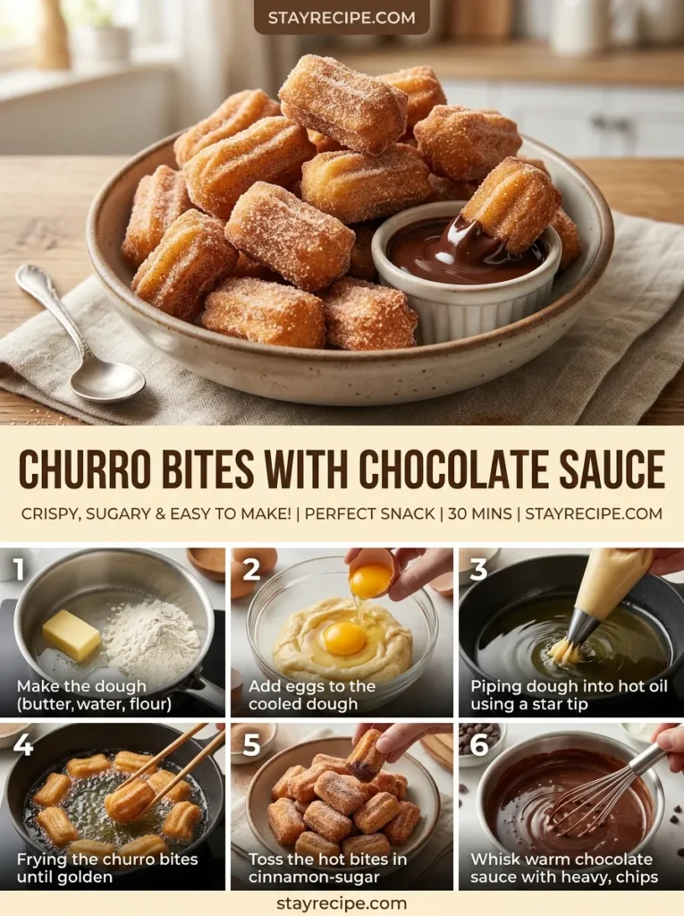 7  Churro Bites With Chocolate Sauce