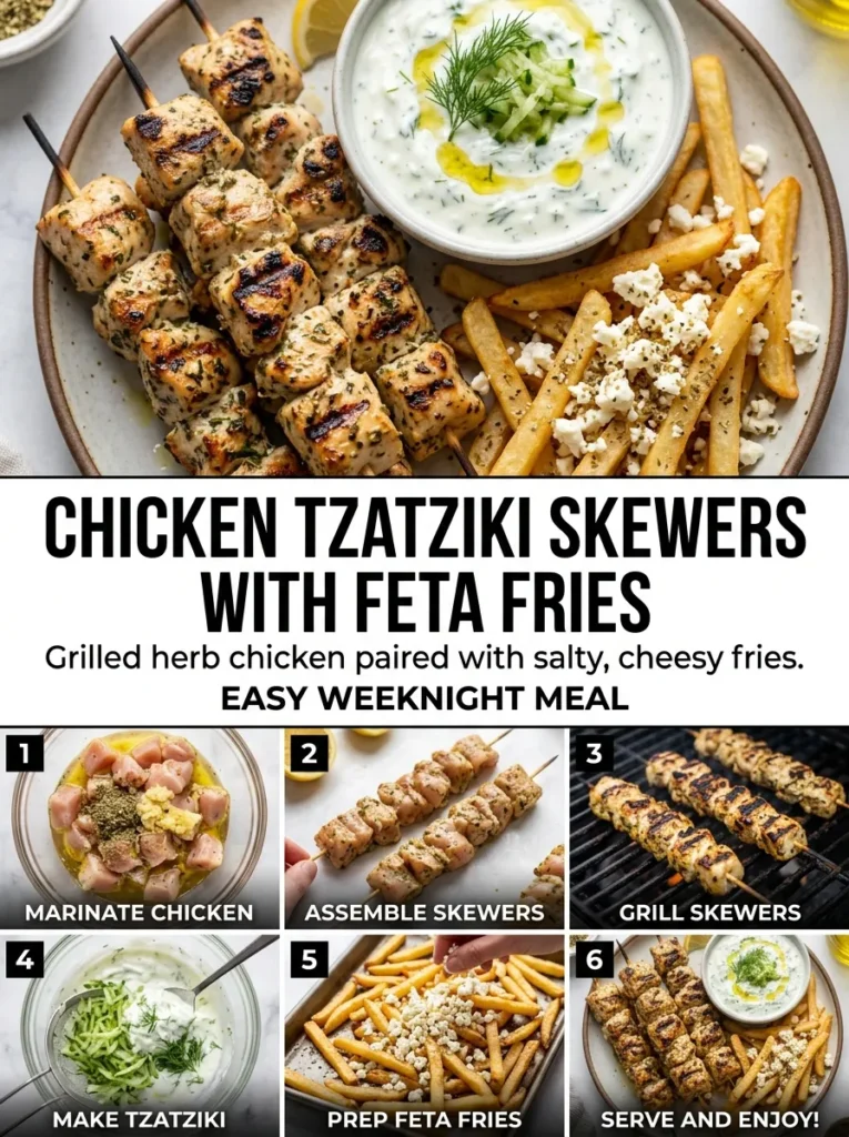 Chicken Tzatziki Skewers With Feta Friesv