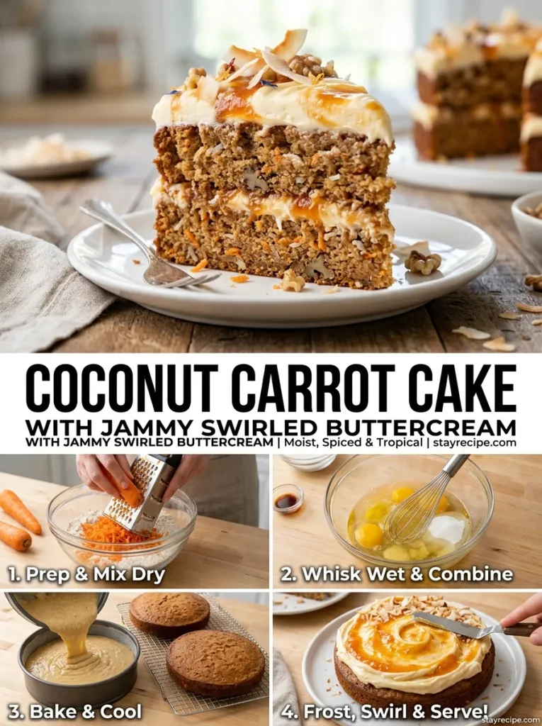 Coconut Carrot Cake With Jammy Swirled Buttercream