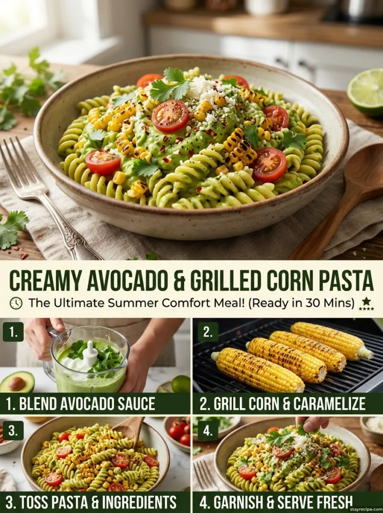 Creamy Avocado Grilled Corn Pasta