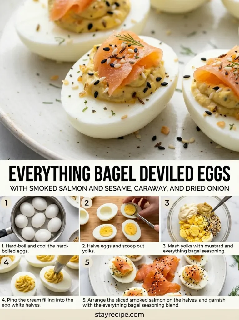 Everything Bagel Deviled Eggs With Smoked Salmon And Sesame Caraway And Dried Onion