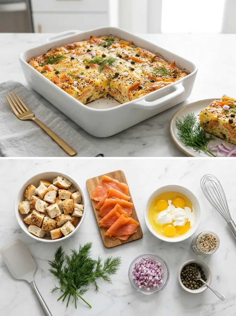 Everything Bagel Smoked Salmon Bake Breakfast Casserole