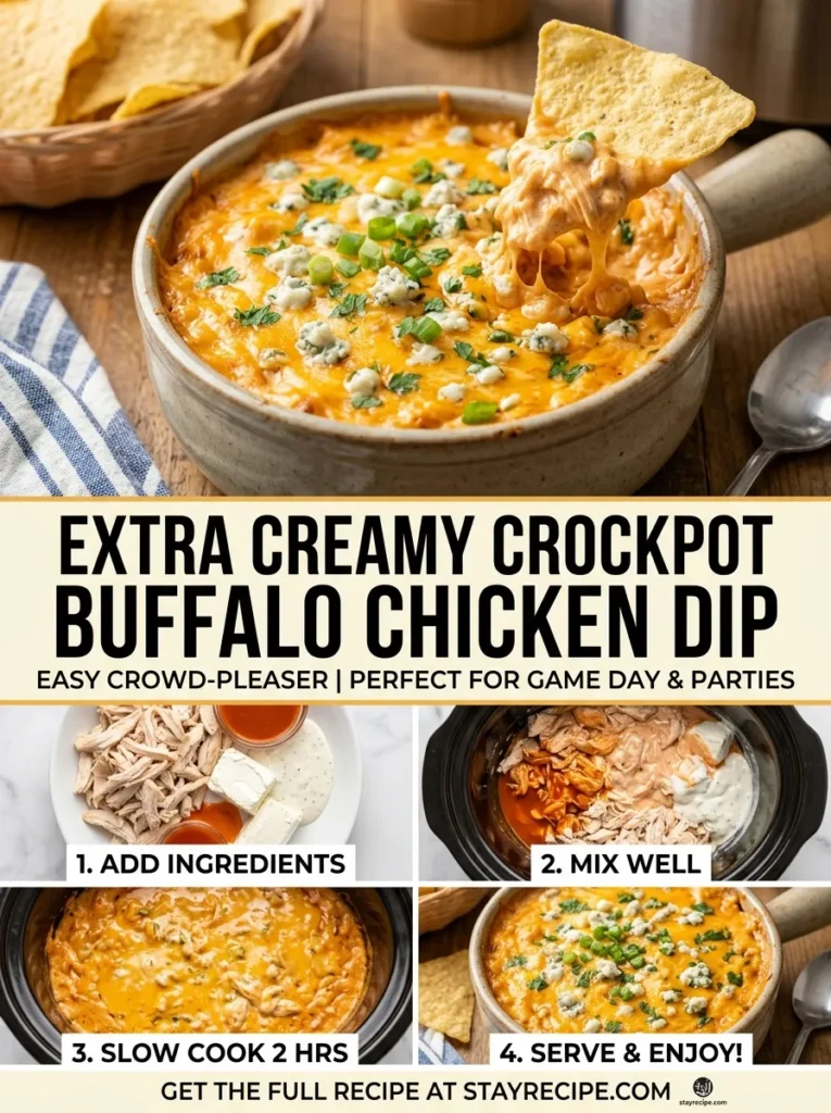 Extra Creamy Crockpot Buffalo Chicken Dip
