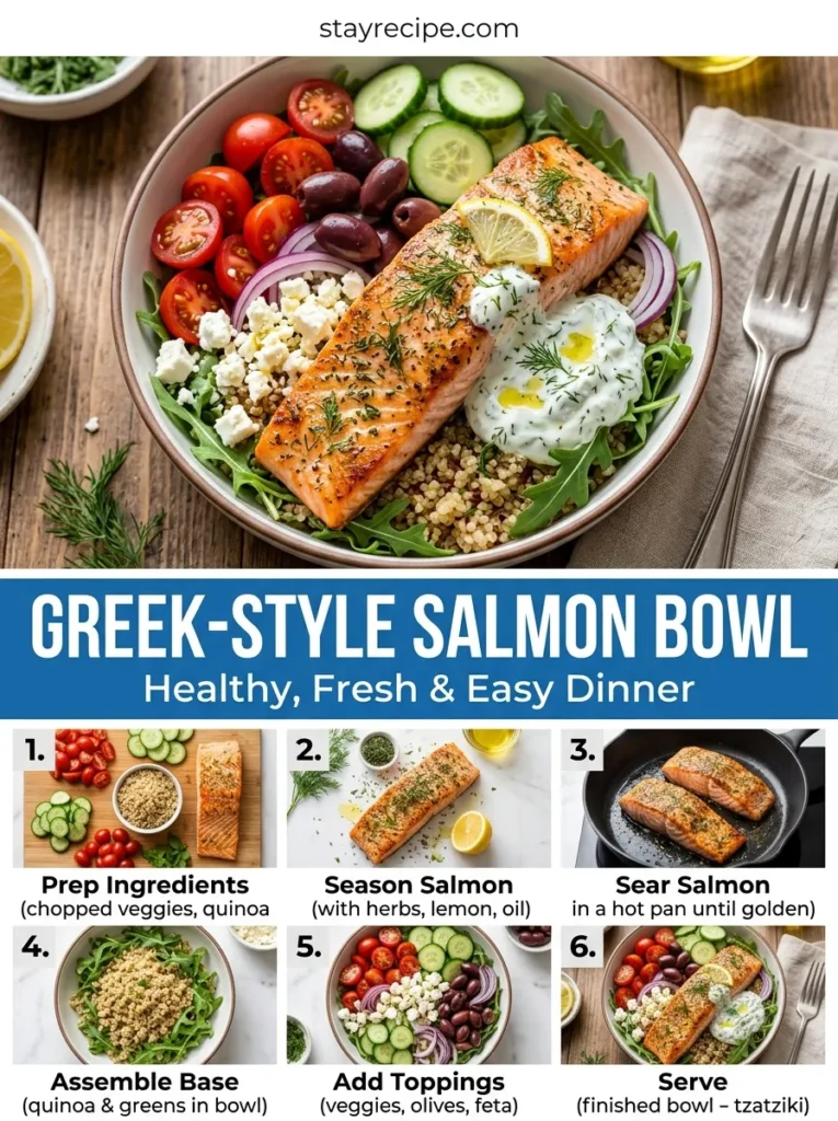 Greek Style Salmon Bowl Summer Recipes Dinner