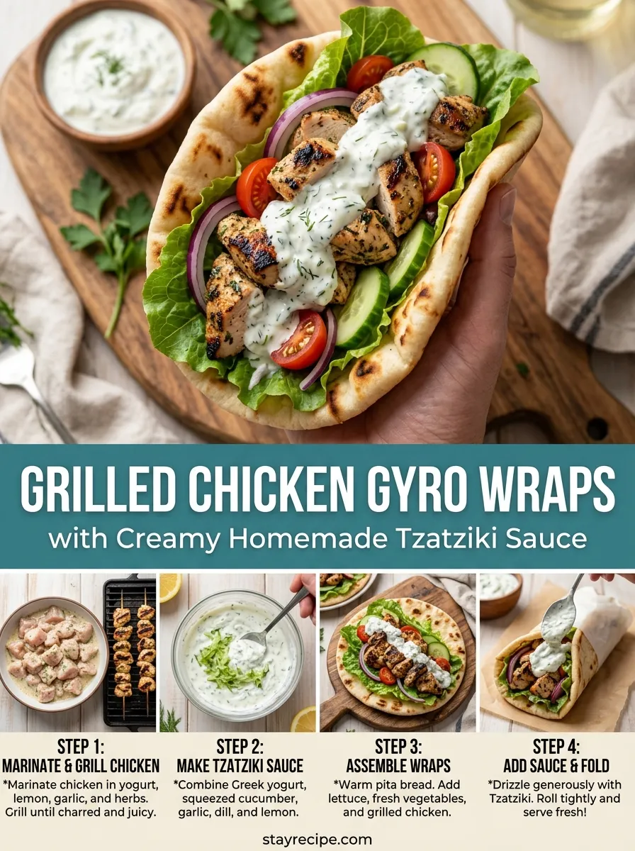 Grilled Chicken Gyro Wraps With Tzatziki Sauce