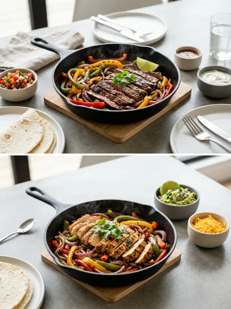 Keto Friendly Steak Chicken Fajitas