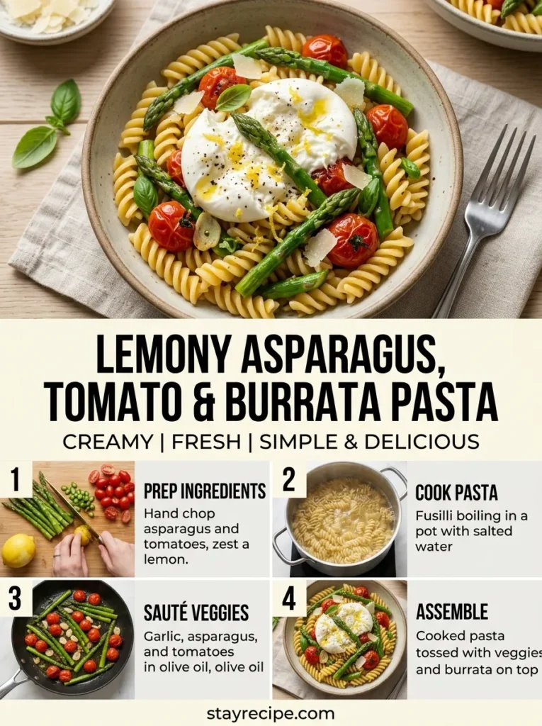 Lemony Asparagus Tomato Burrata Pasta