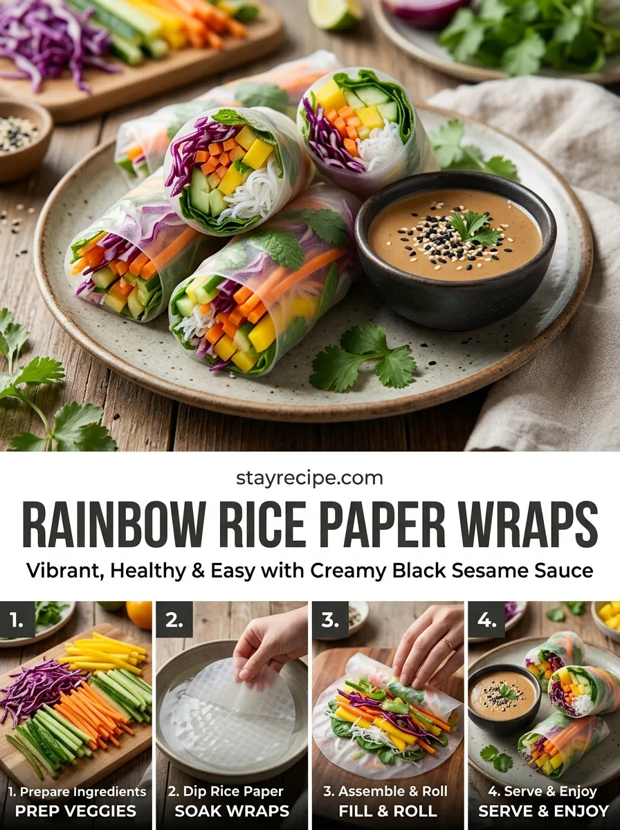 Rainbow Rice Paper Wraps With Black Sesame Sauce Summer Meals