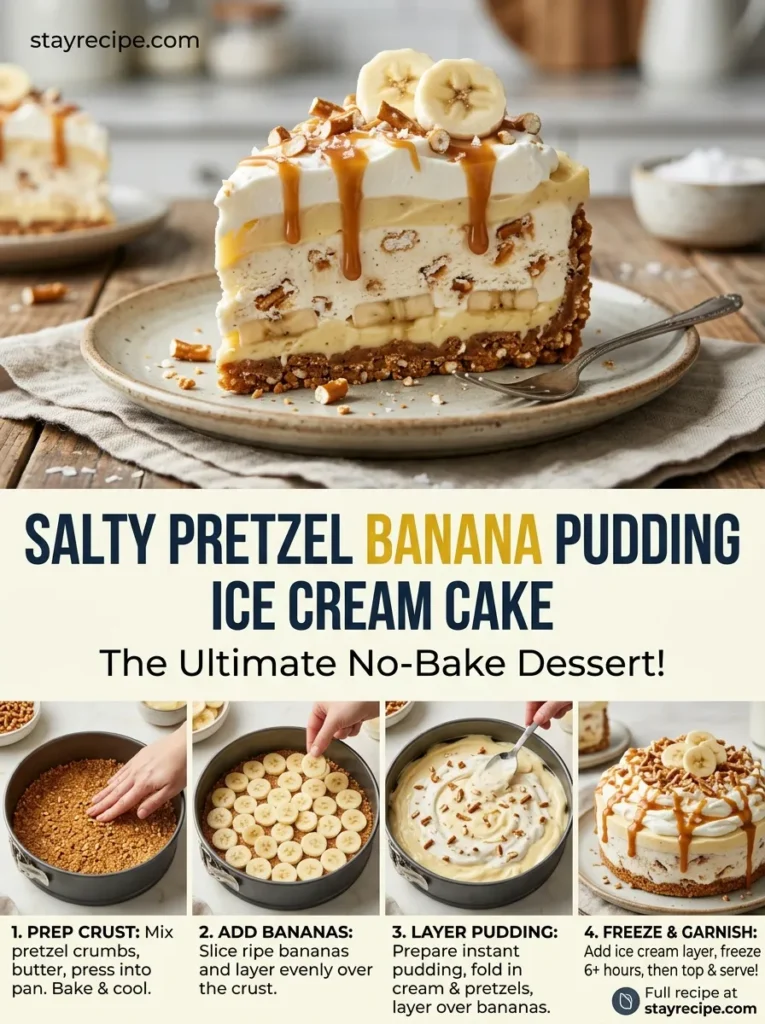 Salty Pretzel Banana Pudding Ice Cream Cake