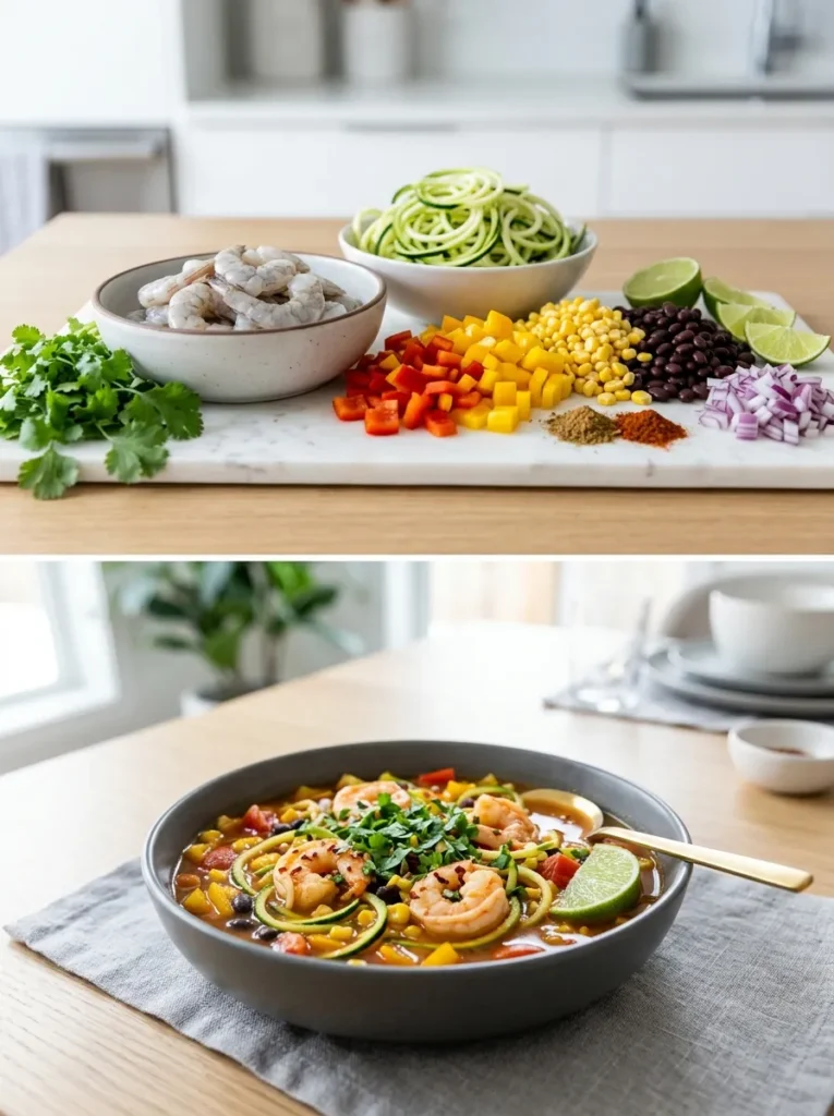 Shrimp Zucchini Noodle Fiesta Soup