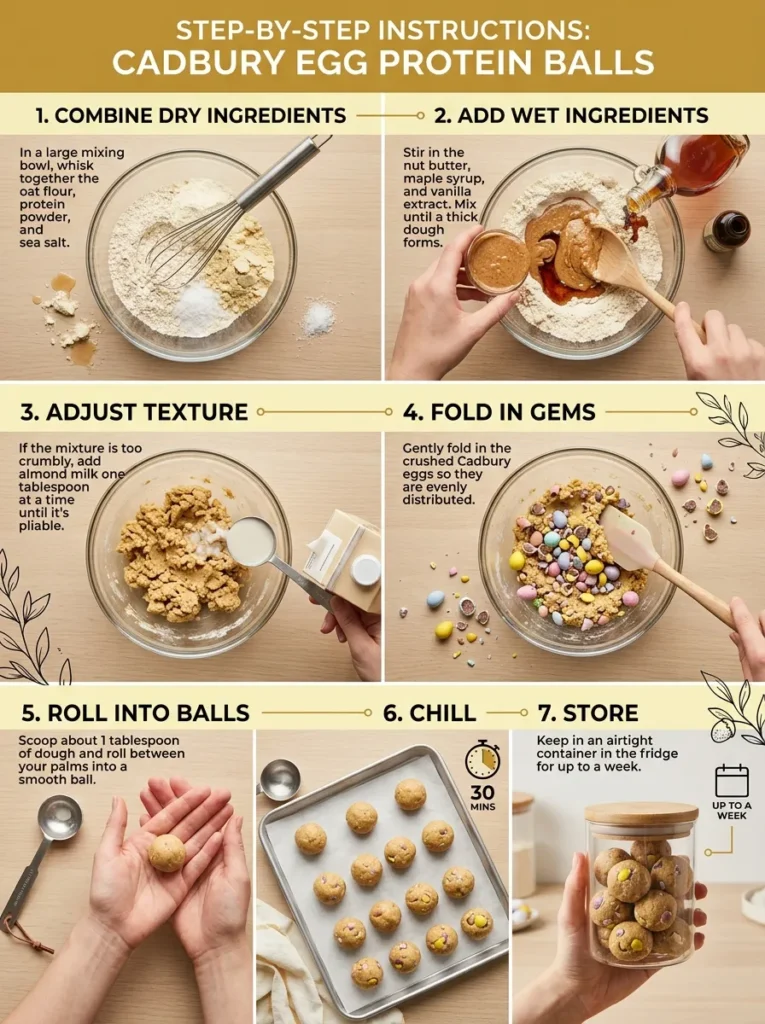 Step By Step Instructions Fudgy Brownie Easter Egg Hunt cadbury egg protein balls