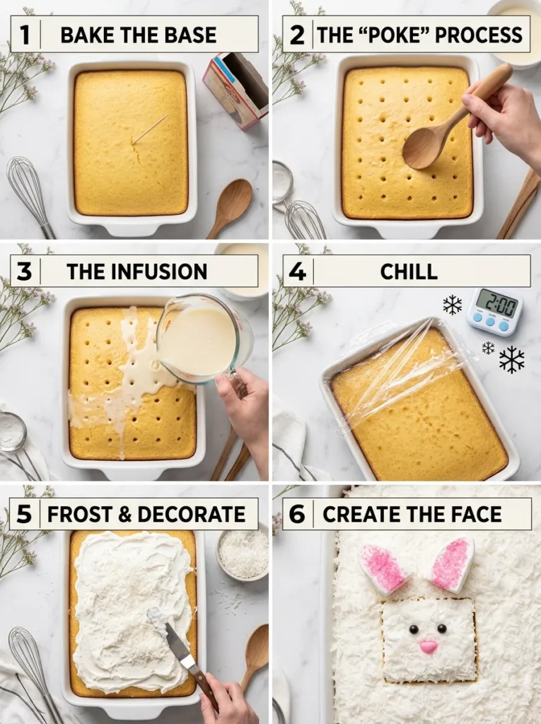 Step By Step Instructions Easter Bunny Poke Cake