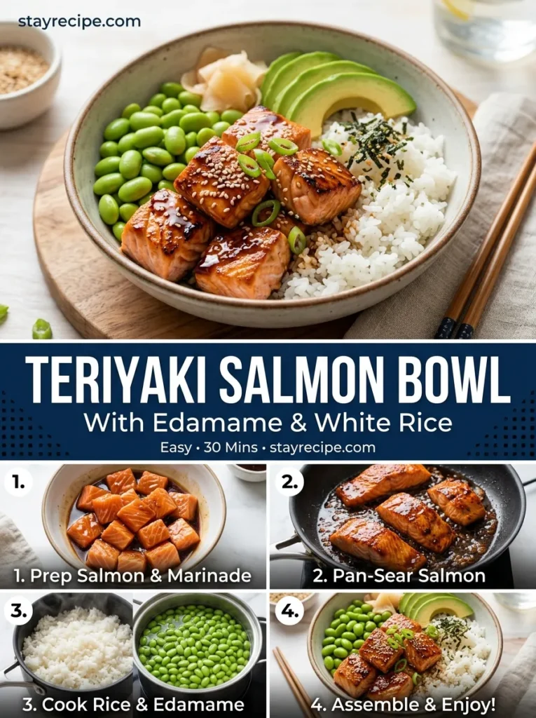Teriyaki Salmon Bowl With Edamame And White Rice Summer Recipes Dinner