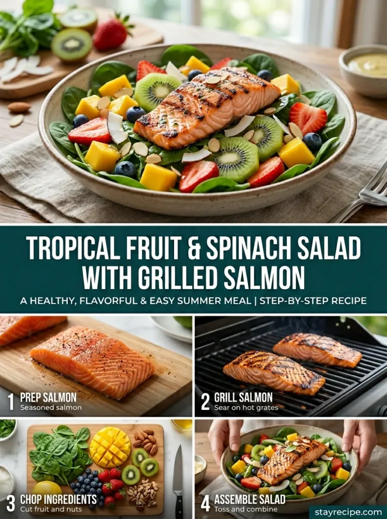 Tropical Fruit And Spinach Salad With Grilled Salmon Healthy Summer Recipes