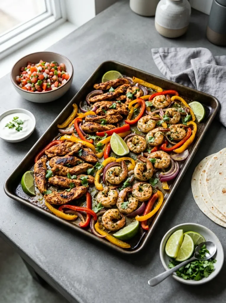 Zesty Shrimp Sheet Pan Chicken Fajitas